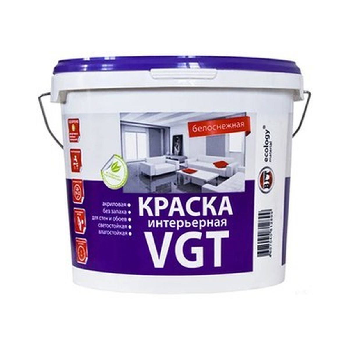 Краска ВДАК-2180 интерьерная влагостойкая Белоснежная 15 кг ВГТ 1608